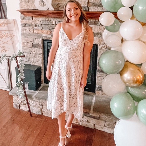 One Wish White Lace Midi Dress